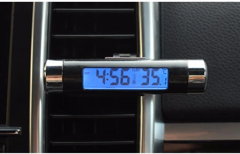 2 in 1 Auto-Innenraum-Digitalthermometer, Digitaluhr, blaue LED-Hintergrundbeleuchtung, digitale Anzeigeinstrumente, Autozubehör