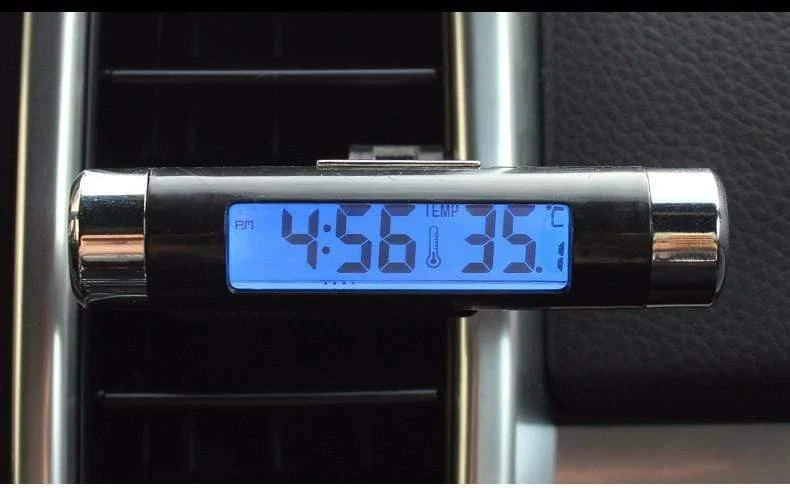 2 in 1 Auto-Innenraum-Digitalthermometer, Digitaluhr, blaue LED-Hintergrundbeleuchtung, digitale Anzeigeinstrumente, Autozubehör