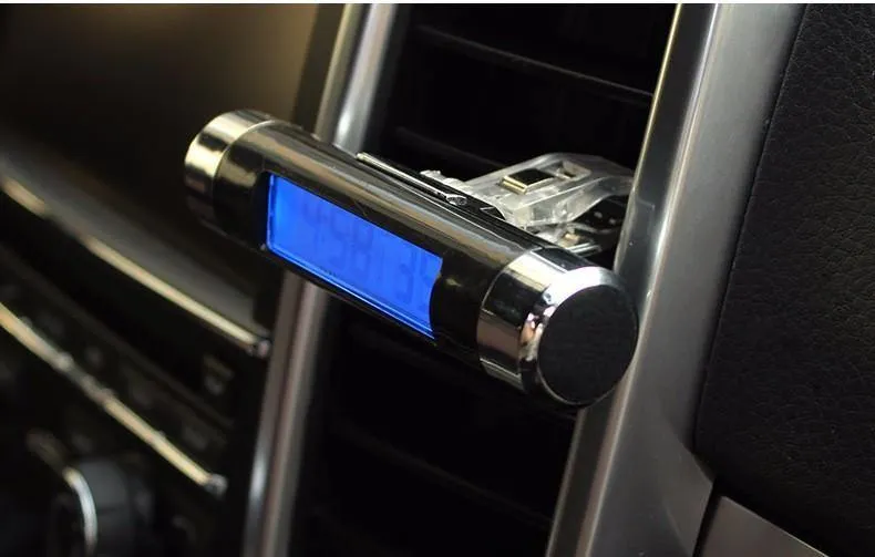 2 in 1 Auto-Innenraum-Digitalthermometer, Digitaluhr, blaue LED-Hintergrundbeleuchtung, digitale Anzeigeinstrumente, Autozubehör