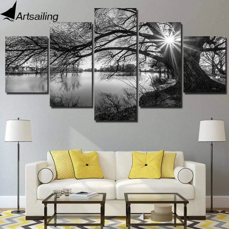 Panel Malerei Druck Malerei Leinwand Kunst Rot Baum Landschaft Modulare Bilder Große Wandbilder Für Wohnzimmer