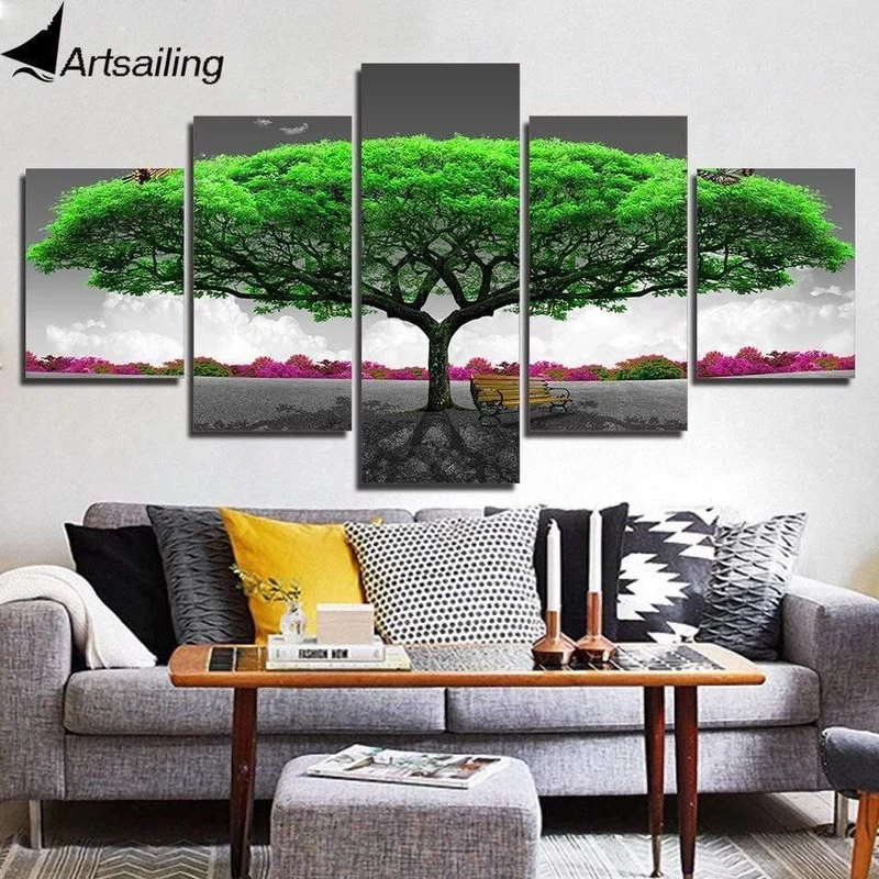 Panel Malerei Druck Malerei Leinwand Kunst Rot Baum Landschaft Modulare Bilder Große Wandbilder Für Wohnzimmer
