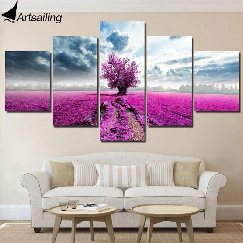 Panel Malerei Druck Malerei Leinwand Kunst Rot Baum Landschaft Modulare Bilder Große Wandbilder Für Wohnzimmer