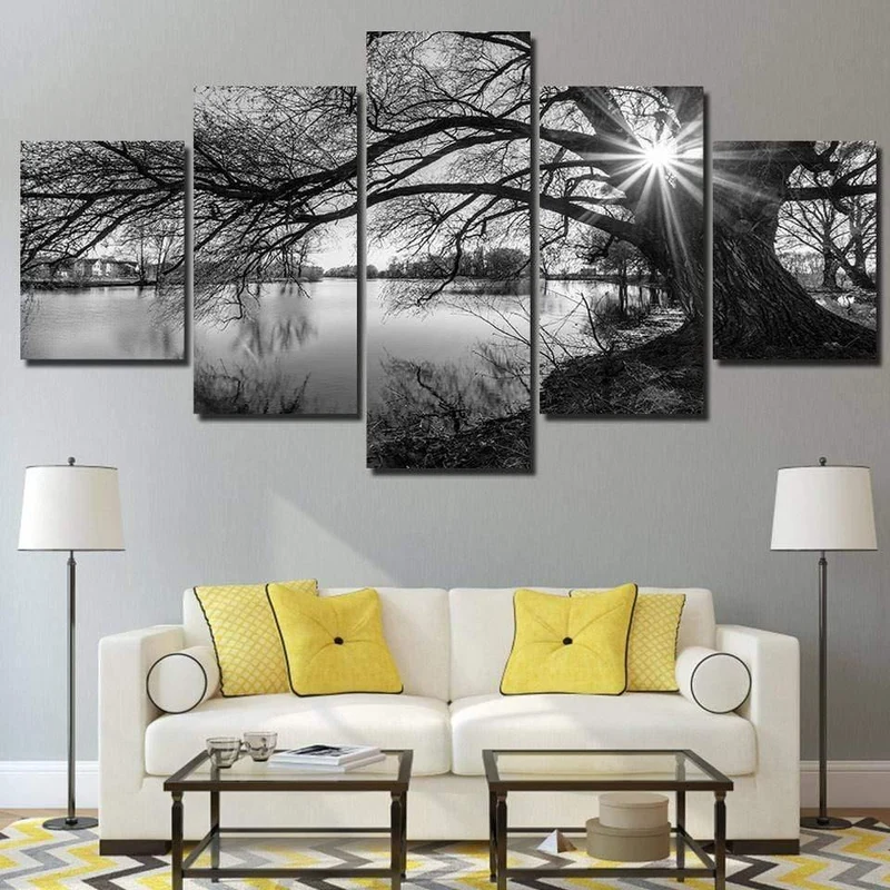 Panel Malerei Druck Malerei Leinwand Kunst Rot Baum Landschaft Modulare Bilder Große Wandbilder Für Wohnzimmer
