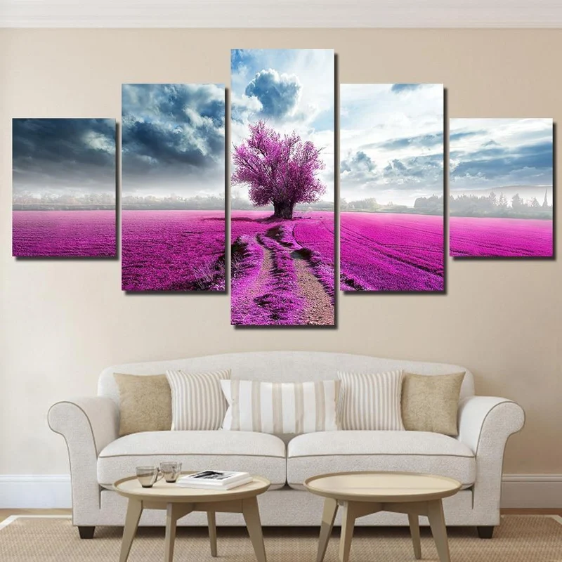 Panel Malerei Druck Malerei Leinwand Kunst Rot Baum Landschaft Modulare Bilder Große Wandbilder Für Wohnzimmer