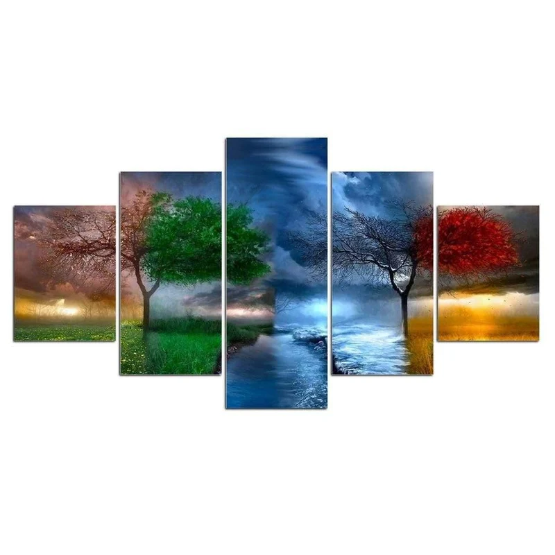 Panel Malerei Druck Malerei Leinwand Kunst Rot Baum Landschaft Modulare Bilder Große Wandbilder Für Wohnzimmer