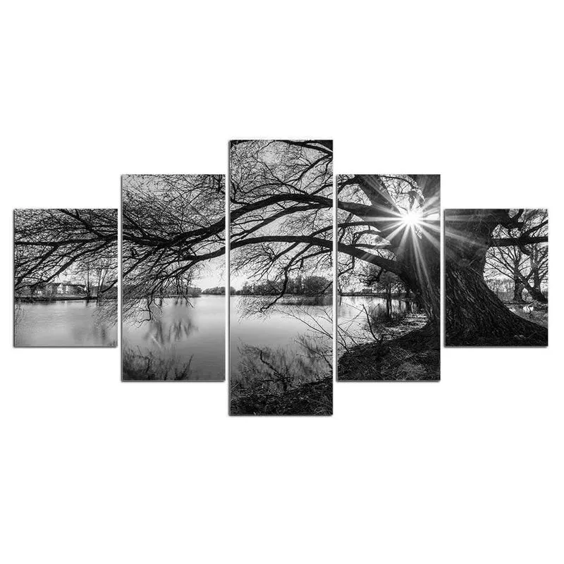 Panel Malerei Druck Malerei Leinwand Kunst Rot Baum Landschaft Modulare Bilder Große Wandbilder Für Wohnzimmer