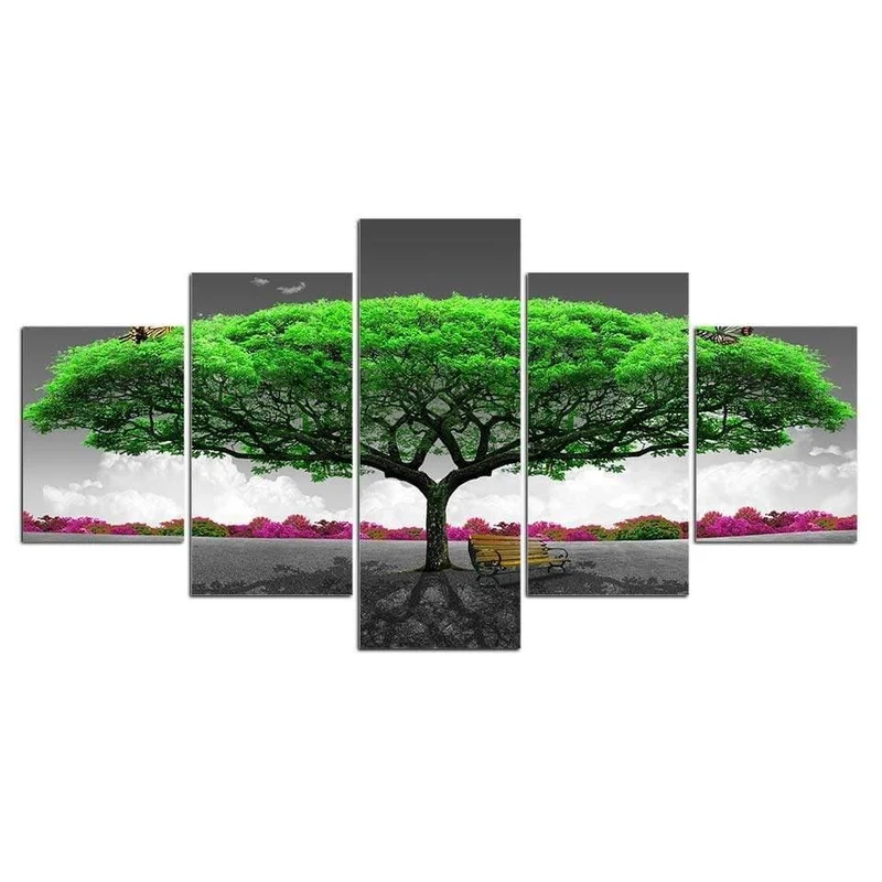 Panel Malerei Druck Malerei Leinwand Kunst Rot Baum Landschaft Modulare Bilder Große Wandbilder Für Wohnzimmer