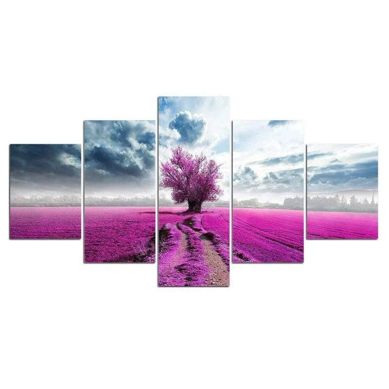 Panel Malerei Druck Malerei Leinwand Kunst Rot Baum Landschaft Modulare Bilder Große Wandbilder Für Wohnzimmer
