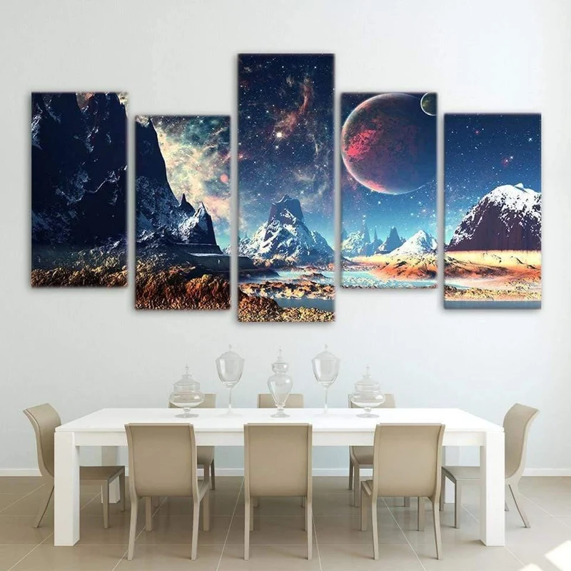 Malerei Nebel Leinwand Kunst Poster Schnee Berge Raum Leinwand Set Planet Lake Bilder 5 Stücke Drucke Wohnkultur