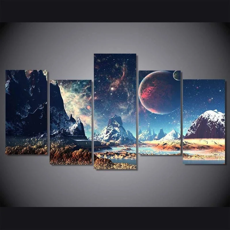 Malerei Nebel Leinwand Kunst Poster Schnee Berge Raum Leinwand Set Planet Lake Bilder 5 Stücke Drucke Wohnkultur