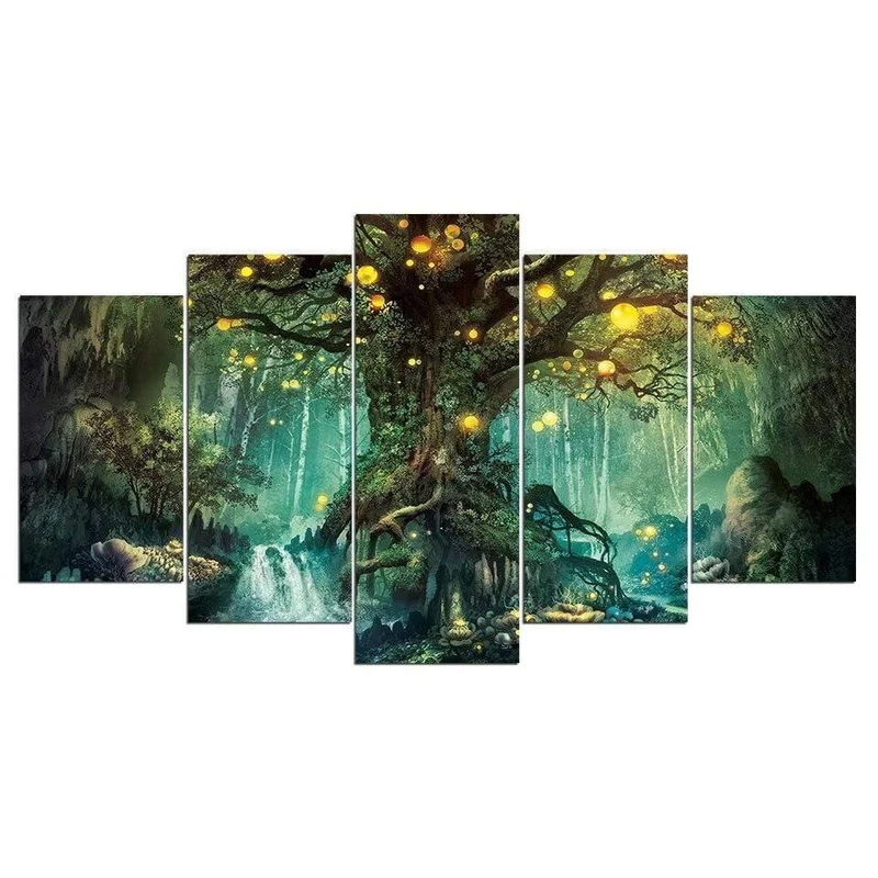 HD Gedruckt 5 Stück Leinwand Kunst Verzauberten Baum Landschaft Malerei Wandbilder für Wohnzimmer Wohnkultur NY-7632B