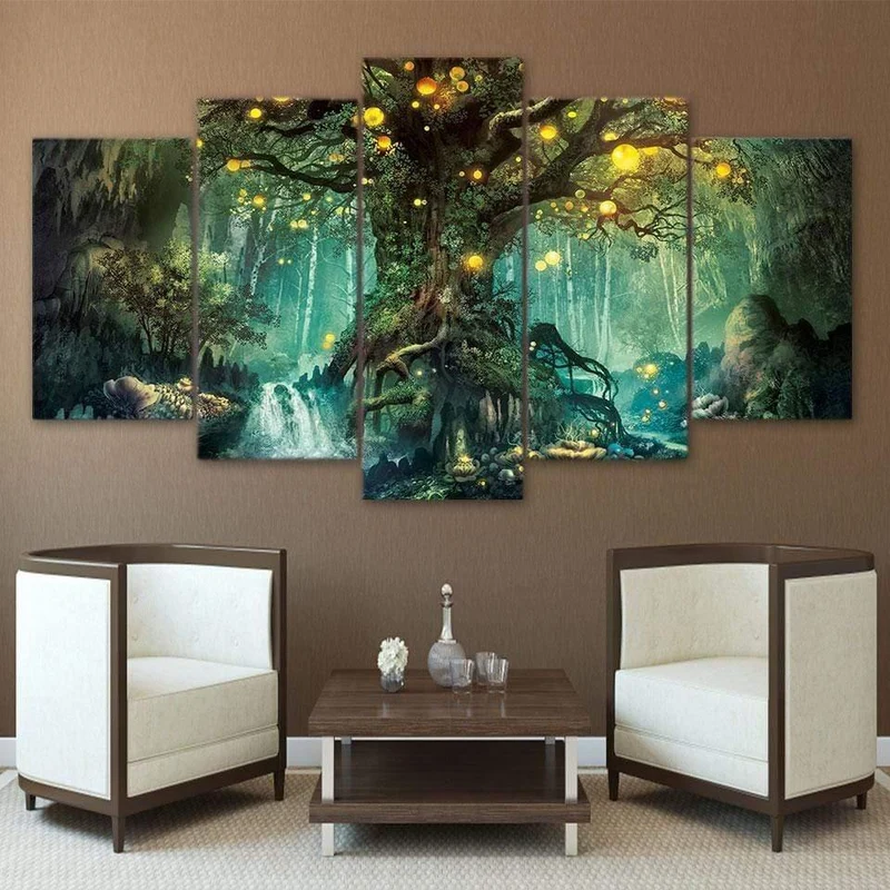HD Gedruckt 5 Stück Leinwand Kunst Verzauberten Baum Landschaft Malerei Wandbilder für Wohnzimmer Wohnkultur NY-7632B