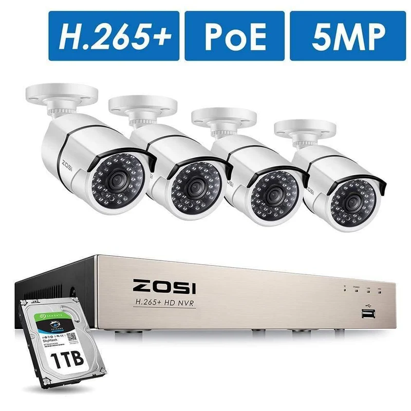 Überwachungskamera-System-Kit 4PCS 5MP HD IP-Kamera für den Außenbereich Wasserdichte CCTV-Videoüberwachung NVR-Set 1TB