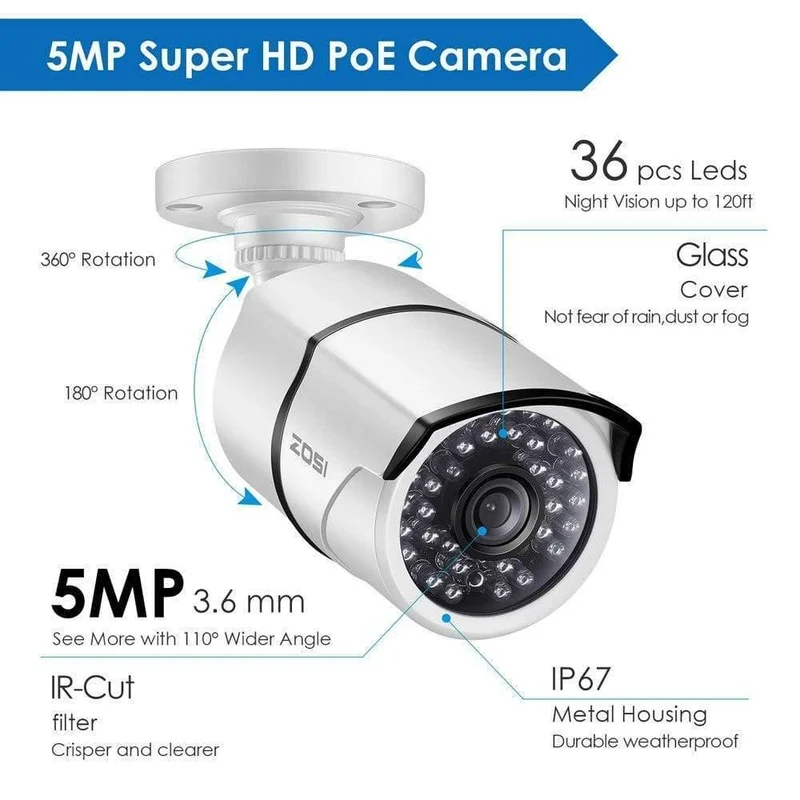 Überwachungskamera-System-Kit 4PCS 5MP HD IP-Kamera für den Außenbereich Wasserdichte CCTV-Videoüberwachung NVR-Set 1TB