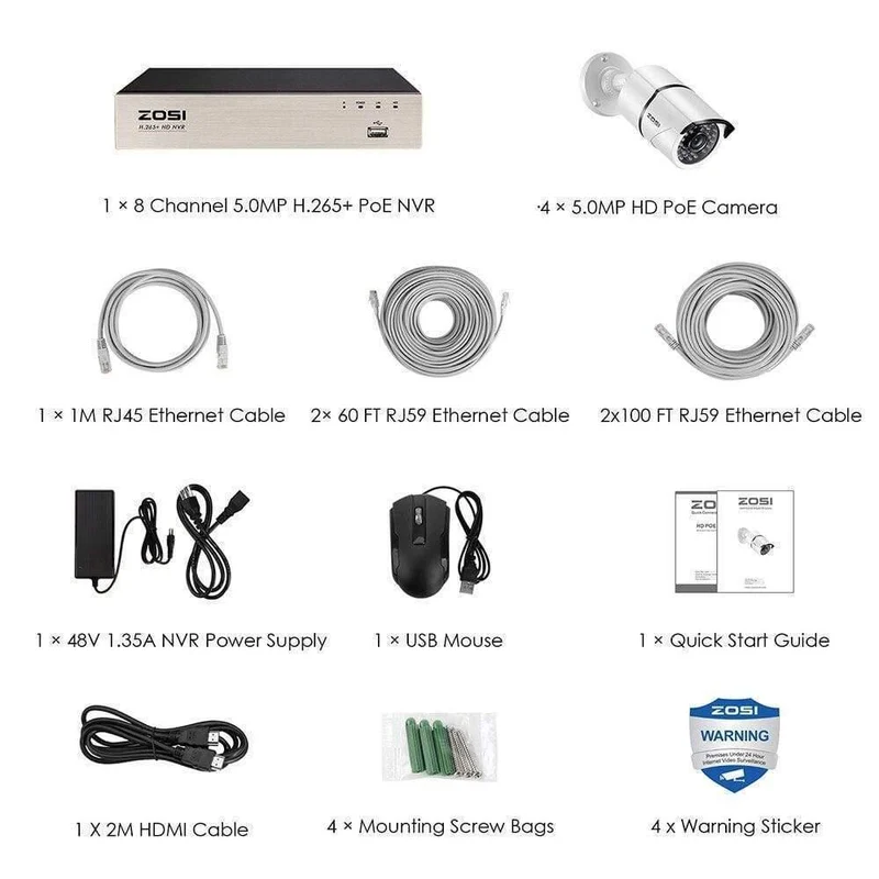 Überwachungskamera-System-Kit 4PCS 5MP HD IP-Kamera für den Außenbereich Wasserdichte CCTV-Videoüberwachung NVR-Set 1TB