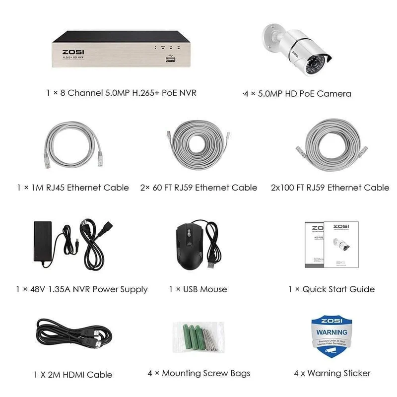 Überwachungskamera-System-Kit 4PCS 5MP HD IP-Kamera für den Außenbereich Wasserdichte CCTV-Videoüberwachung NVR-Set 1TB