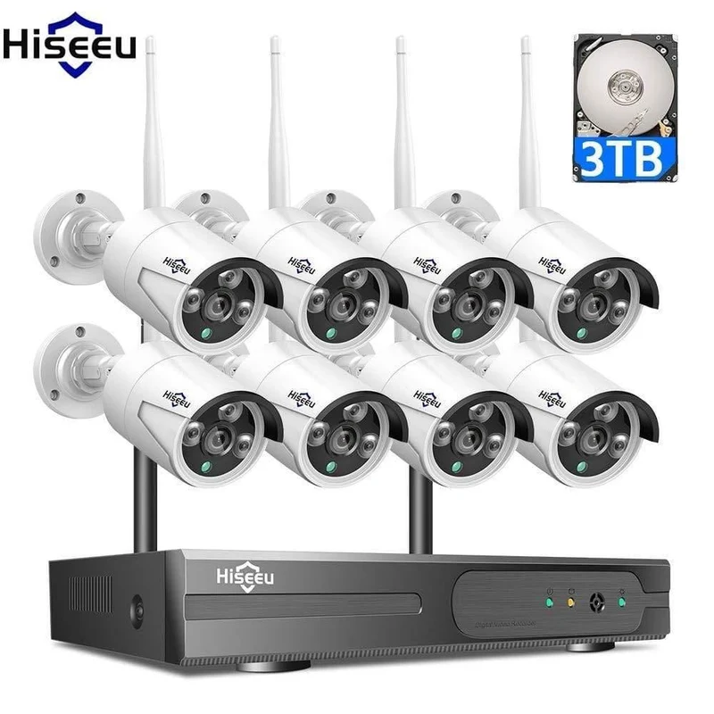 CCTV-System 8ch HD Wireless NVR-Kit 3TB HDD Outdoor IR Nachtsicht IP Wifi Kamera Sicherheitssystem Überwachung Hiseeu
