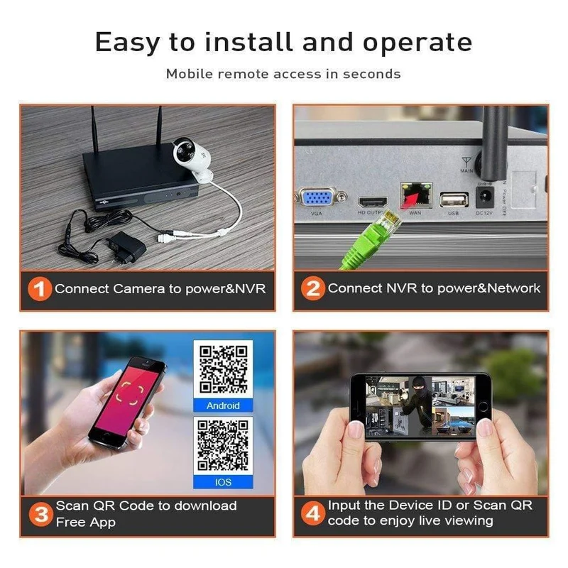 CCTV-System 8ch HD Wireless NVR-Kit 3TB HDD Outdoor IR Nachtsicht IP Wifi Kamera Sicherheitssystem Überwachung Hiseeu