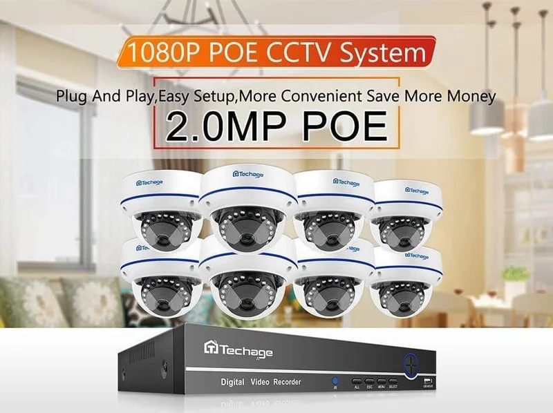 Kit Überwachungskamerasystem 2.0MP HD Dome CCTV POE Kamera IR Nachtsicht Videoüberwachungsset