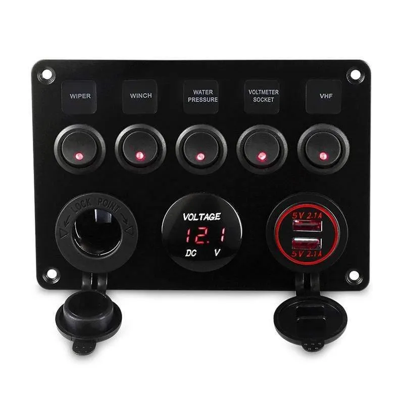 5 Gang Marine Boot Schalter Panel Led Wasserdichte Schaltung Mit Voltmeter Dual Usb Ladegerät Panel Schalter Boot Yacht 12v 24v