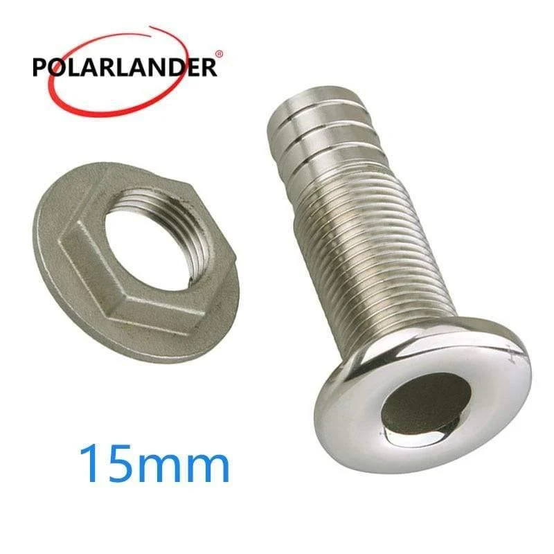 Marine-Anschlussschlauch-Widerhaken, Edelstahl-Abflussrohr, 1.5 cm, Thru-Hull-Silber 316, Abflussverbindungsstück für Boote, Yachten, 3/8 Zoll