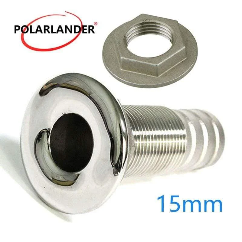 Marine-Anschlussschlauch-Widerhaken, Edelstahl-Abflussrohr, 1.5 cm, Thru-Hull-Silber 316, Abflussverbindungsstück für Boote, Yachten, 3/8 Zoll