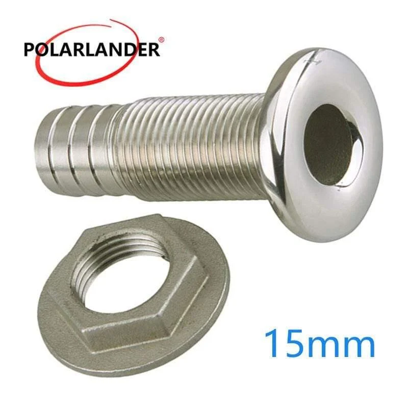 Marine-Anschlussschlauch-Widerhaken, Edelstahl-Abflussrohr, 1.5 cm, Thru-Hull-Silber 316, Abflussverbindungsstück für Boote, Yachten, 3/8 Zoll