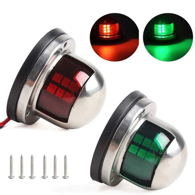 1Pair 12V Edelstahl Rot Grün Bogen LED Navigationslichter Schiffsanzeiger Scheinwerfer Schiffsboot Yacht Segelsignalleuchte