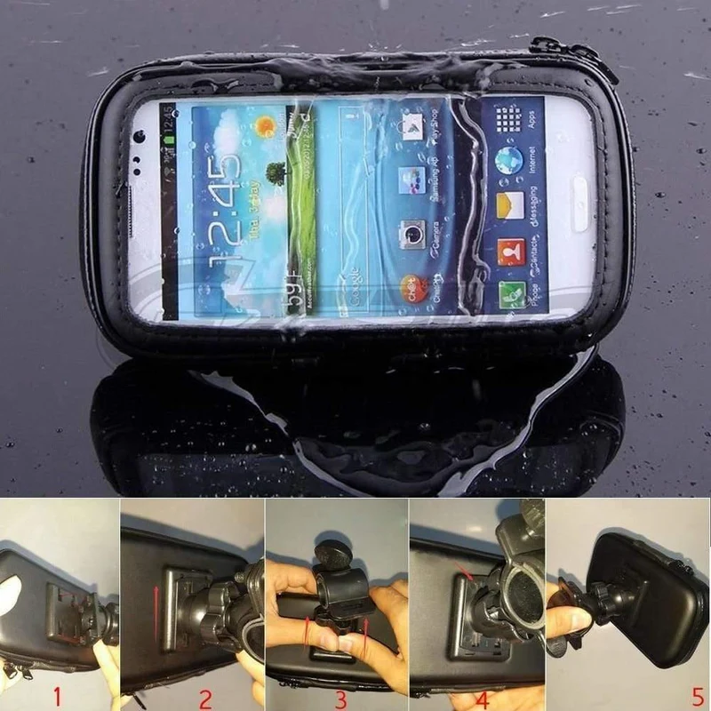 Universeller wasserdichter Motorrad-Telefonhalter mit Reißverschlusstasche, Lenker-Telefonhalterung, Ständer, Stütztasche für iPhone X 8 7 6 Mobiltelefon