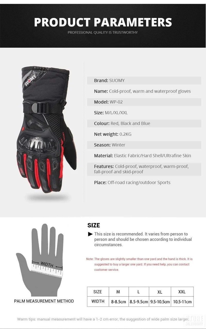 Motorradhandschuhe Herren 100% wasserdichte, winddichte Winter-Moto-Handschuhe mit Touchscreen, Gant Moto Guantes, Motorrad-Reithandschuhe