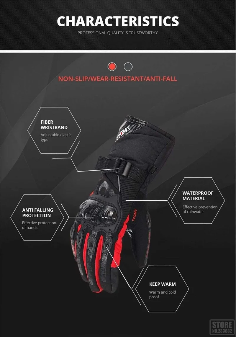 Motorradhandschuhe Herren 100% wasserdichte, winddichte Winter-Moto-Handschuhe mit Touchscreen, Gant Moto Guantes, Motorrad-Reithandschuhe