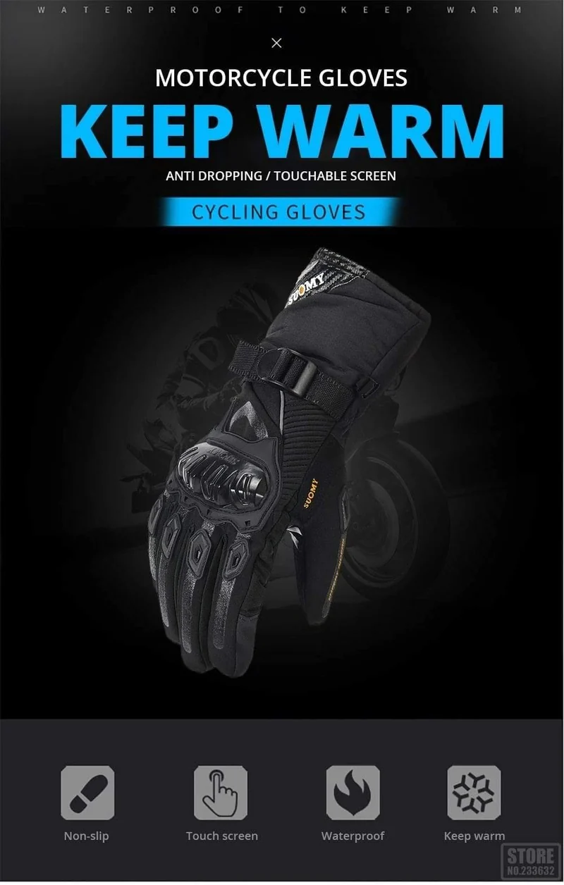 Motorradhandschuhe Herren 100% wasserdichte, winddichte Winter-Moto-Handschuhe mit Touchscreen, Gant Moto Guantes, Motorrad-Reithandschuhe