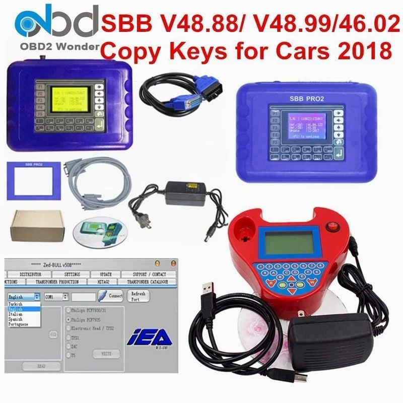 SBB Pro2 V48.88 V48.99 V46.02 + Mini Zedbull Autoschlüsselprogrammierer SBB Pro 2 48.88 48.99 Version Zed Bull OBD2 Schlüsselhersteller