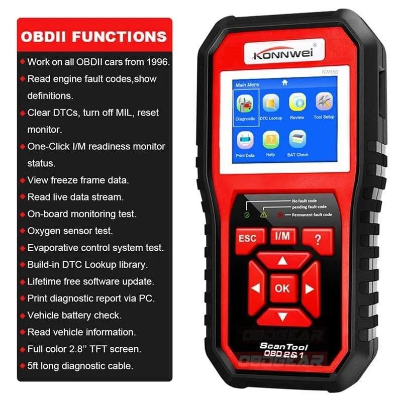 OBD 2-Auto-Scanner, OBD2-Scanner, KONNWEI KW850, vollständiger ODB2-Scanner, unterstützt mehrsprachige ODB 2-Autodiagnosescanner