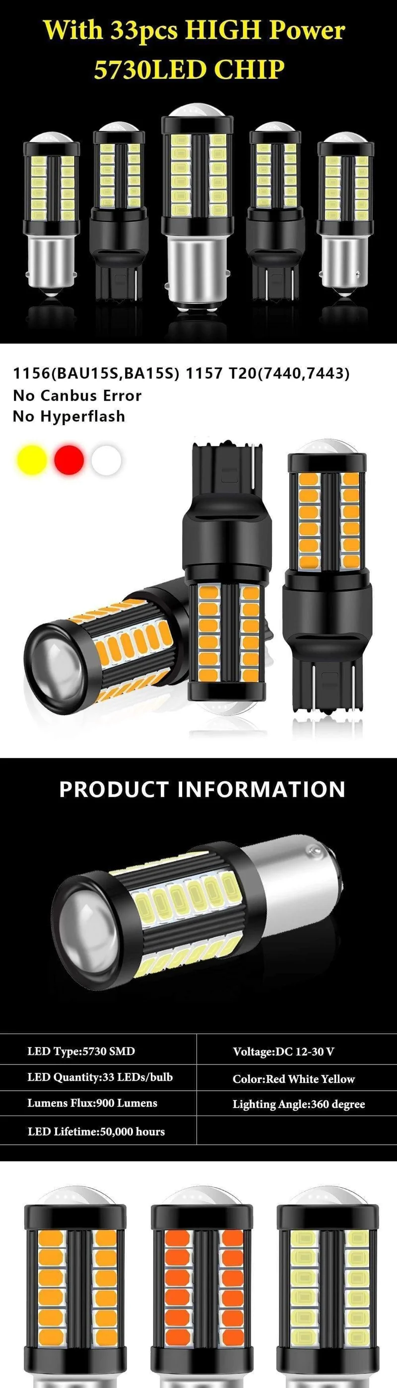1PC Super Bright 33SMD P21W PY21W 7440 7443 1157 P21 / 5W BAY15D BA15S BAU15S W21W W21 / 5W 5630N 12N Auto-Bremslichter XN
