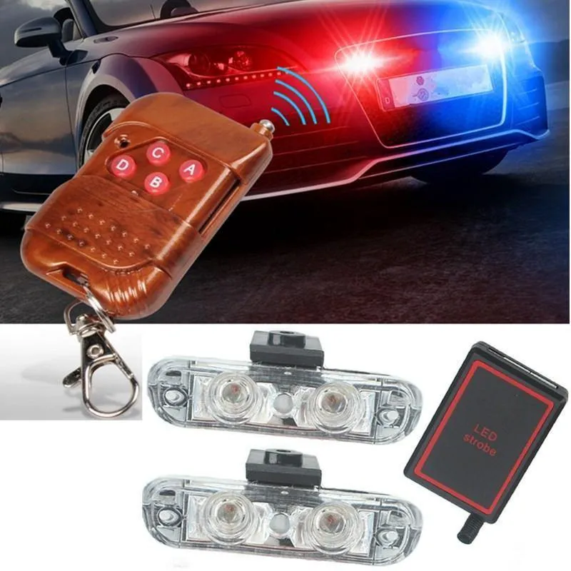 1Set DC 12V 2 LED Wireless Remote Flash Controller Auto LKW Polizei Licht rot und blau blinkende Strobe LED LED Warnlicht