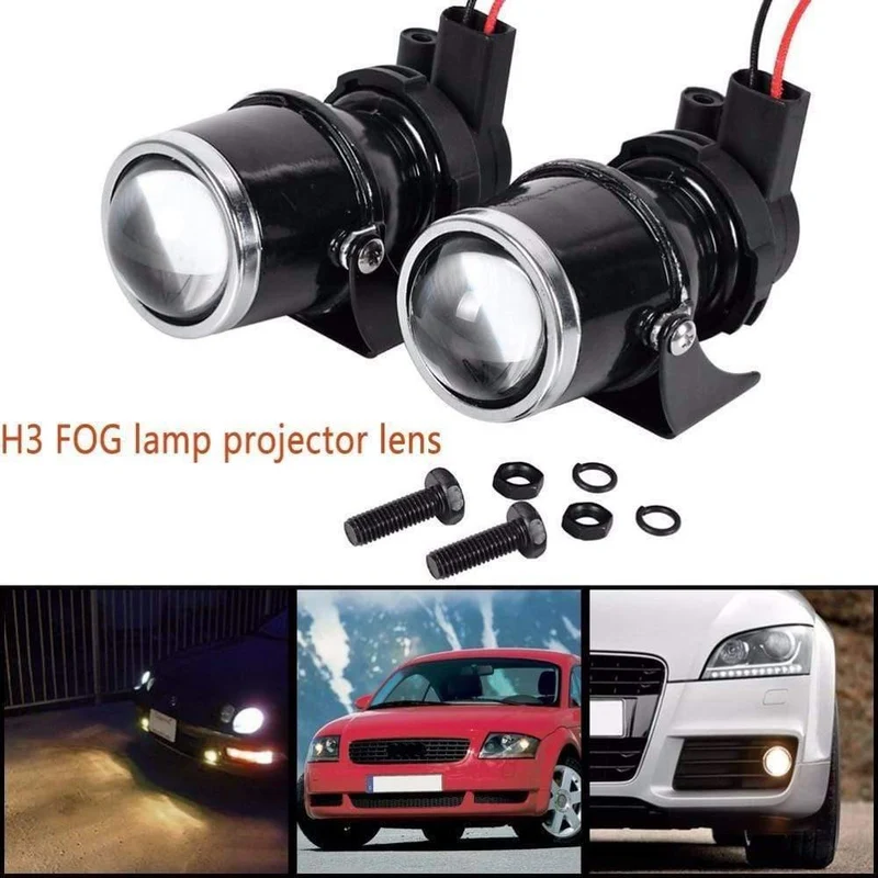 2x12V 55W Universal H3 Retrofit Projektor Glas Objektiv Fahren Nebel Lampe Licht Halogen Birne Halterung Kit