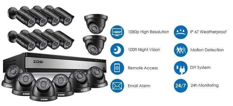 HD 1080P 16 CH CCTV-Kamera-Sicherheitssystem im Außen-/Innenbereich mit 16-teiligem Kamera-Videoüberwachungs-DVR-Kit