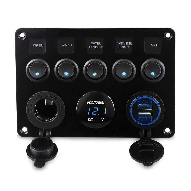 5 Gang Marine Boot Schalter Panel Led Wasserdichte Schaltung Mit Voltmeter Dual Usb Ladegerät Panel Schalter Boot Yacht 12v 24v