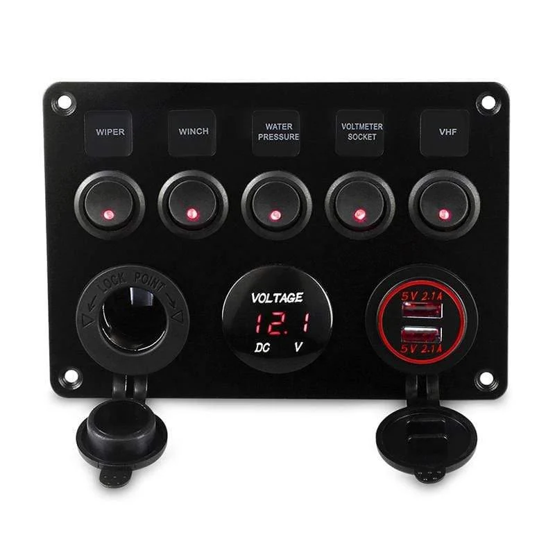 5 Gang Marine Boot Schalter Panel Led Wasserdichte Schaltung Mit Voltmeter Dual Usb Ladegerät Panel Schalter Boot Yacht 12v 24v