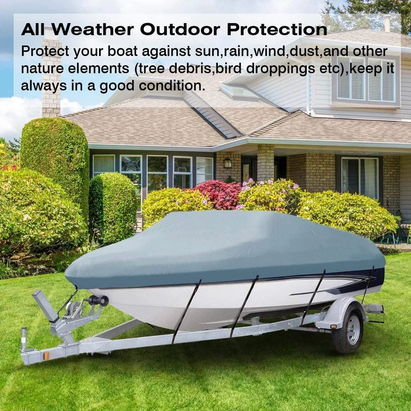 D14 22-210ft Trailerable 45D Bootsabdeckung Wasserdicht Grau Fish-Ski V-Rumpf Sonnenschutz UV-Schutz Schnellboot Bootsliegeplatzabdeckung DXNUMX