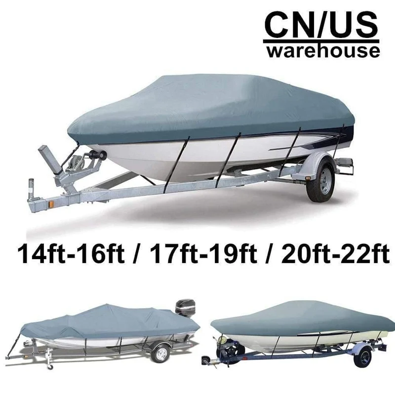 D14 22-210ft Trailerable 45D Bootsabdeckung Wasserdicht Grau Fish-Ski V-Rumpf Sonnenschutz UV-Schutz Schnellboot Bootsliegeplatzabdeckung DXNUMX