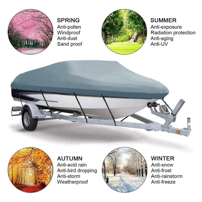 D14 22-210ft Trailerable 45D Bootsabdeckung Wasserdicht Grau Fish-Ski V-Rumpf Sonnenschutz UV-Schutz Schnellboot Bootsliegeplatzabdeckung DXNUMX