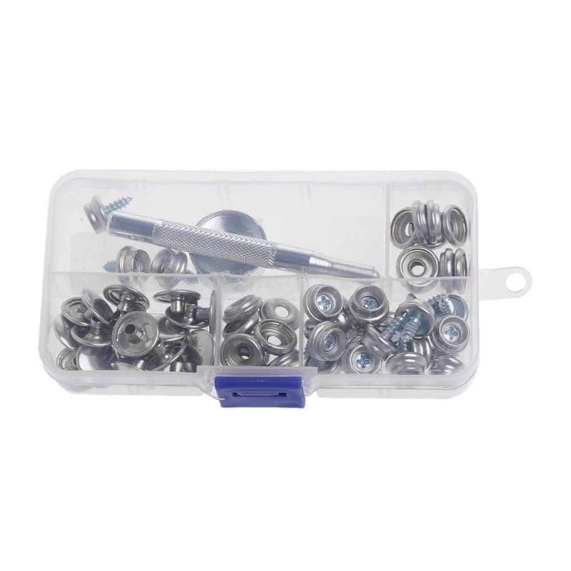 62-teiliges Befestigungs-Druckknopf-Set aus Edelstahl für Boote, Marineblau, Segeltuch, Druckknopf-Sockel-Set für den Versand von Bootsabdeckungen