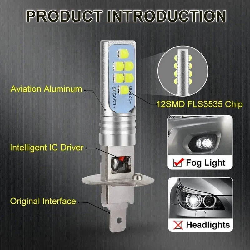 2Pcs H1 Led-lampe Super Helle 12 3535SMD Auto Nebel Lichter Blub für Auto 12V 24V 6000K Weiß Driving Tagfahrlicht Auto