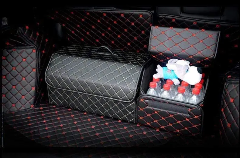 Auto-Kofferraum-Organizer-Box Aufbewahrungstasche Auto-Müll-Werkzeugtasche PU-Leder Klappbare große Frachtaufbewahrung Verstauen Aufräumen Autozubehör