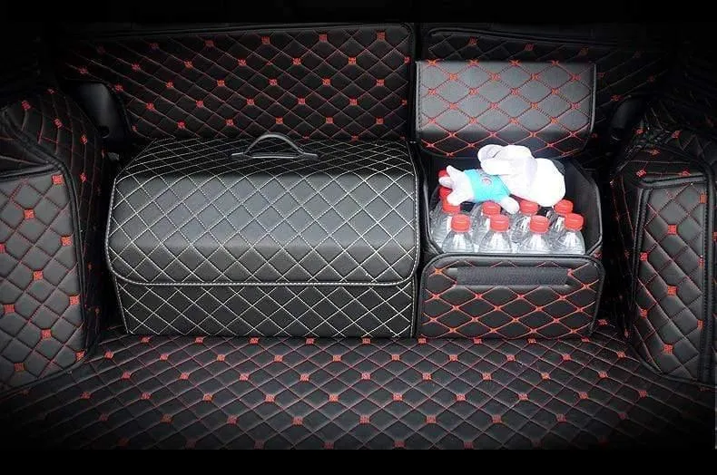 Auto-Kofferraum-Organizer-Box Aufbewahrungstasche Auto-Müll-Werkzeugtasche PU-Leder Klappbare große Frachtaufbewahrung Verstauen Aufräumen Autozubehör