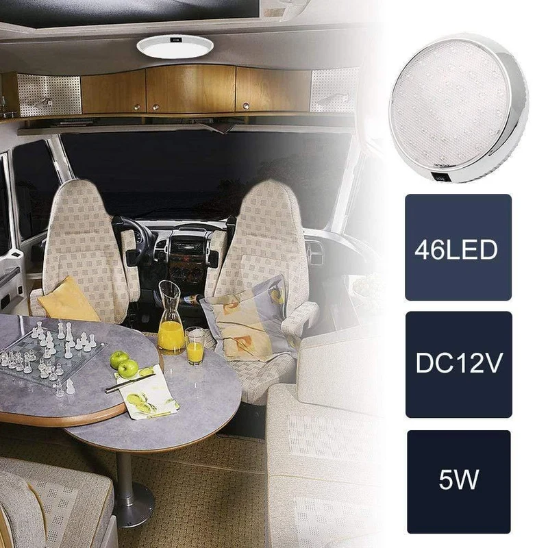 DC12V Auto Runde Decke Kuppeldach Innenbeleuchtung Lampe Ein / Aus-Schalter 46 LED Weißlicht