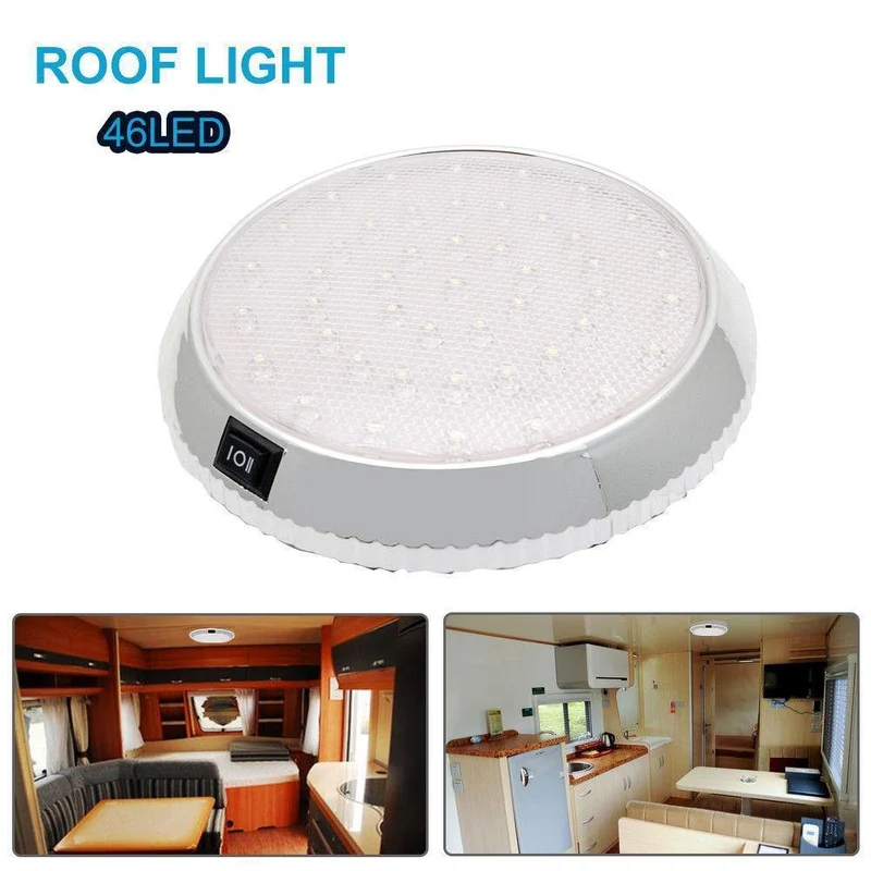 DC12V Auto Runde Decke Kuppeldach Innenbeleuchtung Lampe Ein / Aus-Schalter 46 LED Weißlicht