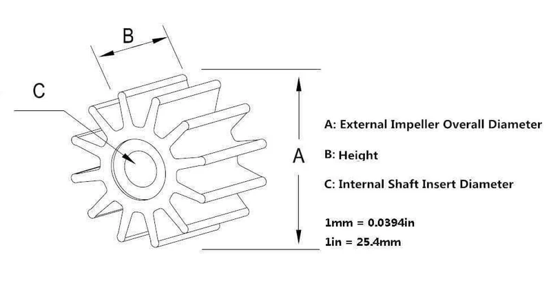 Laufrad 09-808B 22405-0001 500121 50021 3586496 875583-7 21951342 für Jabsco / Johnson / Volvo Penta Motorpumpe, Neopren